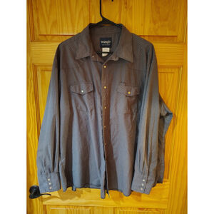 Wrangler Western Shirt Mens Dress Pearl Snap Long Sleeve Dark Grey Stripes XXL